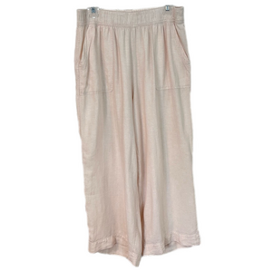 Sigrid Olsen Womens Pull On Linen Blend Cream Wide-Leg Cropped Pants Large Beach